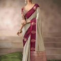 Cream Silk Saree with Maroon Border Rich Zari