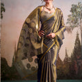 Grey Silk Saree with Golden Zari Polka Dot Weaving Designer Saree