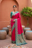 Red Silk Saree Green Gold Zari Woven Border Peacock Motifs Saree