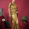 Olive Gold Banarasi Silk Saree Rich Golden Zari Weaving Blouse