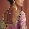 Pink Mint Green Silk Saree with Heavy Embroidered Border