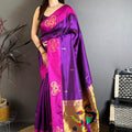 Royal Purple Soft Silk Saree with Pink Border and Designer Pallu