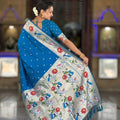 Royal Blue Paithani Silk Saree Multicolor Peacock Floral Woven Border