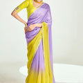 Elegant Yellow Lavender Ombre Organza Saree with Designer Blouse