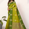 Olive Green Banarasi Silk Saree Gold Zari Motifs Rich Woven Pallu