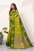 Olive Green Banarasi Silk Saree Gold Zari Motifs Rich Woven Pallu
