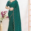 Green Silk Saree Zari Embroidered Border Buti  Designer with Blouse