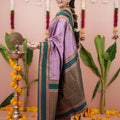 Lavender Silk Saree Dark Green Woven Border Traditional Design