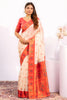 Off White Paithani Silk Saree with Coral Orange Zari Border and Traditional
