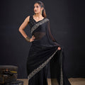 Black Silk Saree Antique Silver Zari Border Party Wear Saree