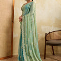 Sea Green Teal Dual Tone Designer Saree Embroidery Sequin Georgette Saree