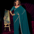 Teal Green Georgette Saree with Embroidered Border Designer Saree
