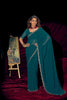 Teal Green Georgette Saree with Embroidered Border Designer Saree