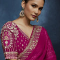 Luxury Rani Pink Embroidered Saree with Designer Blouse
