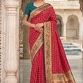 Rani Pink Paithani Silk Saree Rich Zari Floral Border Peacock Pallu 