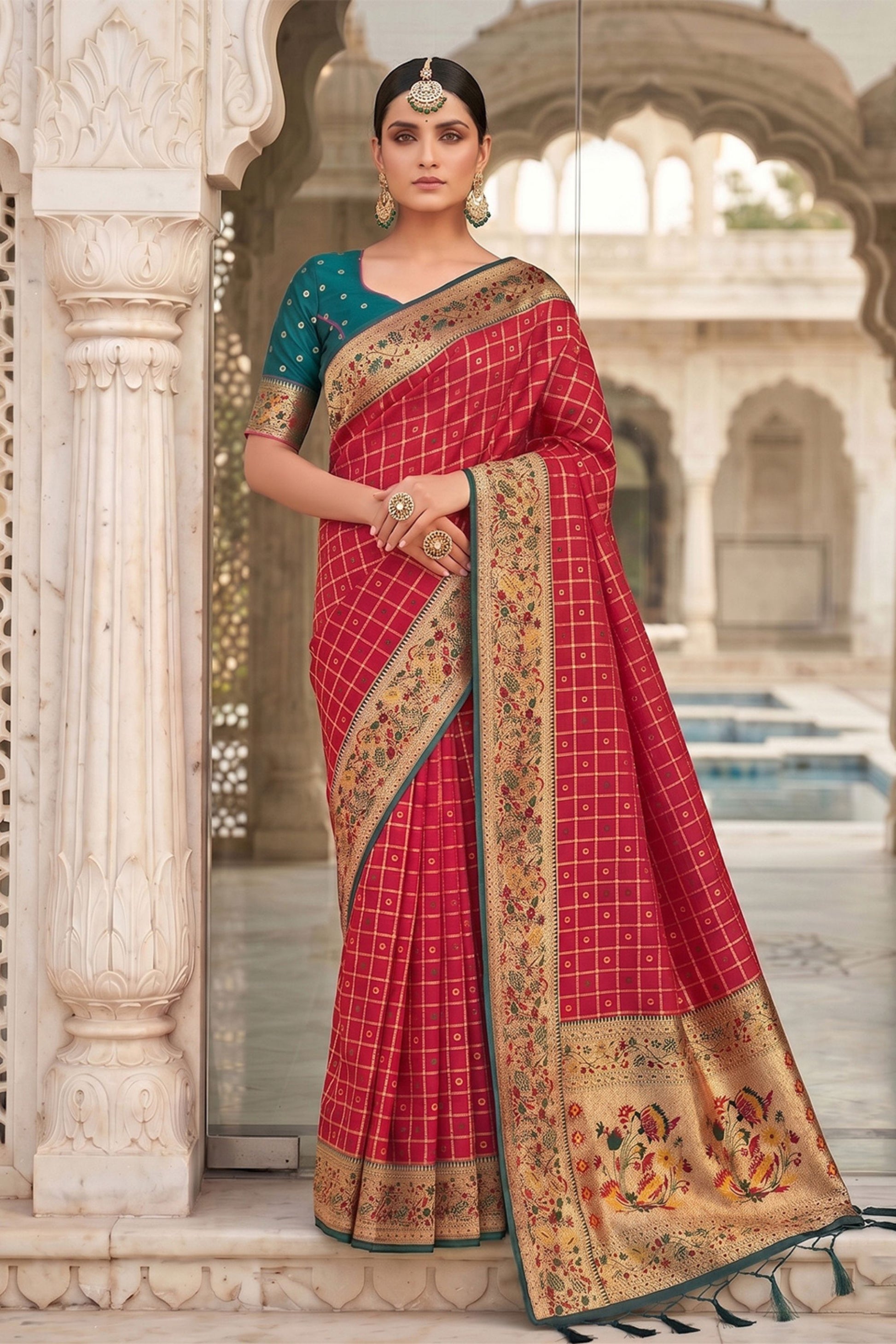 Rani Pink Paithani Silk Saree Rich Zari Floral Border Peacock Pallu 