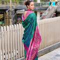 Green Pink Banarasi Patola Silk Saree with Rich Zari Border