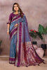  Blue Silk Saree with Wine Purple Zari Woven Border Designer Pallu