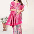 Rani Pink and Beige Banarasi Silk Saree with Rich Zari Woven Design