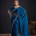 Teal Blue Silk Saree Designer Embroidered Border Party Wear Saree