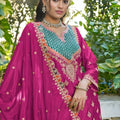 Beautiful Rani Pink Embroidered Chinon Palazzo Suit Dupatta for Women