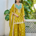 Elegant Mustard Yellow Embroidered Chinon Palazzo Suit Dupatta for Women