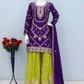 Elegant Purple Chinon Embroidered Palazzo Suit Set with Dupatta for Women