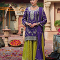 Elegant Purple Chinon Embroidered Palazzo Suit Set Dupatta for Women
