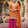 Festive Orange Chinon Embroidered Palazzo Suit Set Dupatta for Women