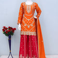 Festive Orange Chinon Embroidered Palazzo Suit Set Dupatta for Women