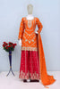 Festive Orange Chinon Embroidered Palazzo Suit Set Dupatta for Women