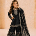 Elegant Black GMY Silk Embroidered Pakistani Style Palazzo Suit Set for Girls