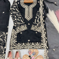 Elegant Black GMY Silk Embroidered Pakistani Style Palazzo Suit Set for Girls