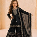 Elegant Black GMY Silk Embroidered Pakistani Style Palazzo Suit Set for Girls