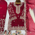 Lovely Wine GMY Silk Embroidered Pakistani Style Palazzo Suit Set for Girls