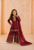Elegant Wine GMY Silk Embroidered Pakistani Style Palazzo Suit Set for Girls