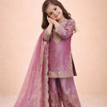 Beautifull Pink GMY Silk Embroidered Pakistani Style Palazzo Suit Set for Girls