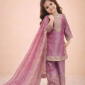 Beautifull Pink GMY Silk Embroidered Pakistani Style Palazzo Suit Set for Girls