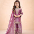 Beautiful Pink GMY Silk Embroidered Pakistani Style Palazzo Suit Set for Girls