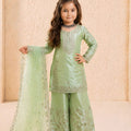 Wonderful Mint Green GMY Silk Embroidered Pakistani Style Palazzo Suit Set for Girls