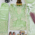 Wonderful Mint Green GMY Silk Embroidered Pakistani Style Palazzo Suit Set for Girls