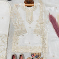 Royal Off White GMY Silk Embroidered Pakistani Style Palazzo Suit Set for Girls