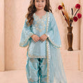 Premium Sky Blue GMY Silk Embroidered Pakistani Style Suit Set for Girls