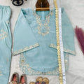 Premium Sky Blue GMY Silk Embroidered Pakistani Style Suit Set for Girls