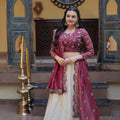 Elegant Magenta Cosmos Silk Embroidered Lehenga Choli with Ivory Flared Skirt