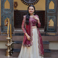 Elegant Magenta Cosmos Silk Embroidered Lehenga Choli with Ivory Flared Skirt