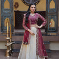 Elegant Magenta Cosmos Silk Embroidered Lehenga Choli with Ivory Flared Skirt