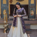 Stylish Purple Cosmos Silk Embroidered Lehenga Choli with Ivory Flared Skirt