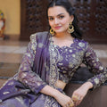 Stylish Purple Cosmos Silk Embroidered Lehenga Choli with Ivory Flared Skirt