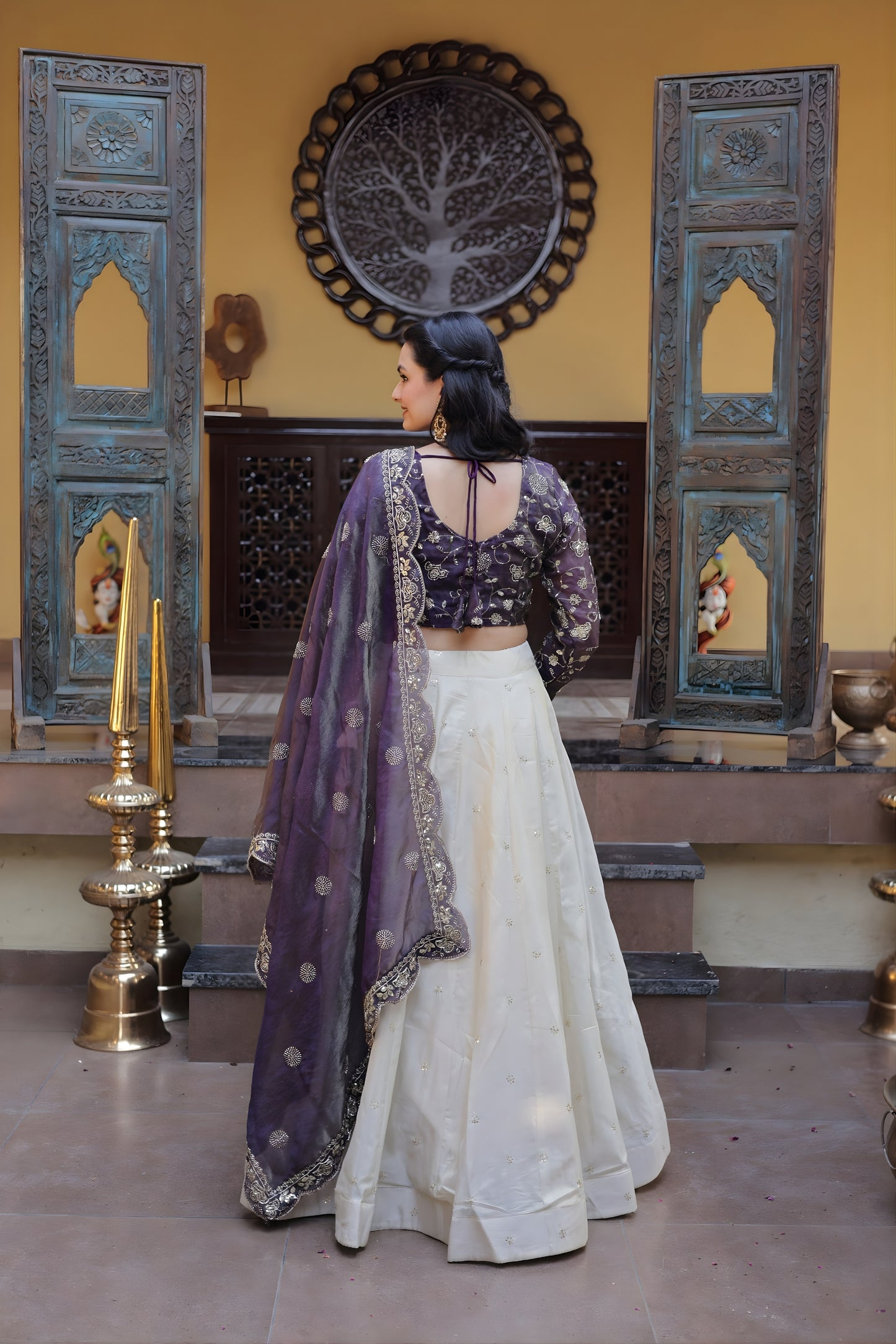 Stylish Purple Cosmos Silk Embroidered Lehenga Choli with Ivory Flared Skirt